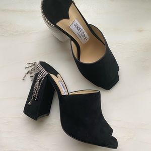 Jimmy Choo Bala 100mm Crystal Detailed Heeled Mules Black/Crystal 36